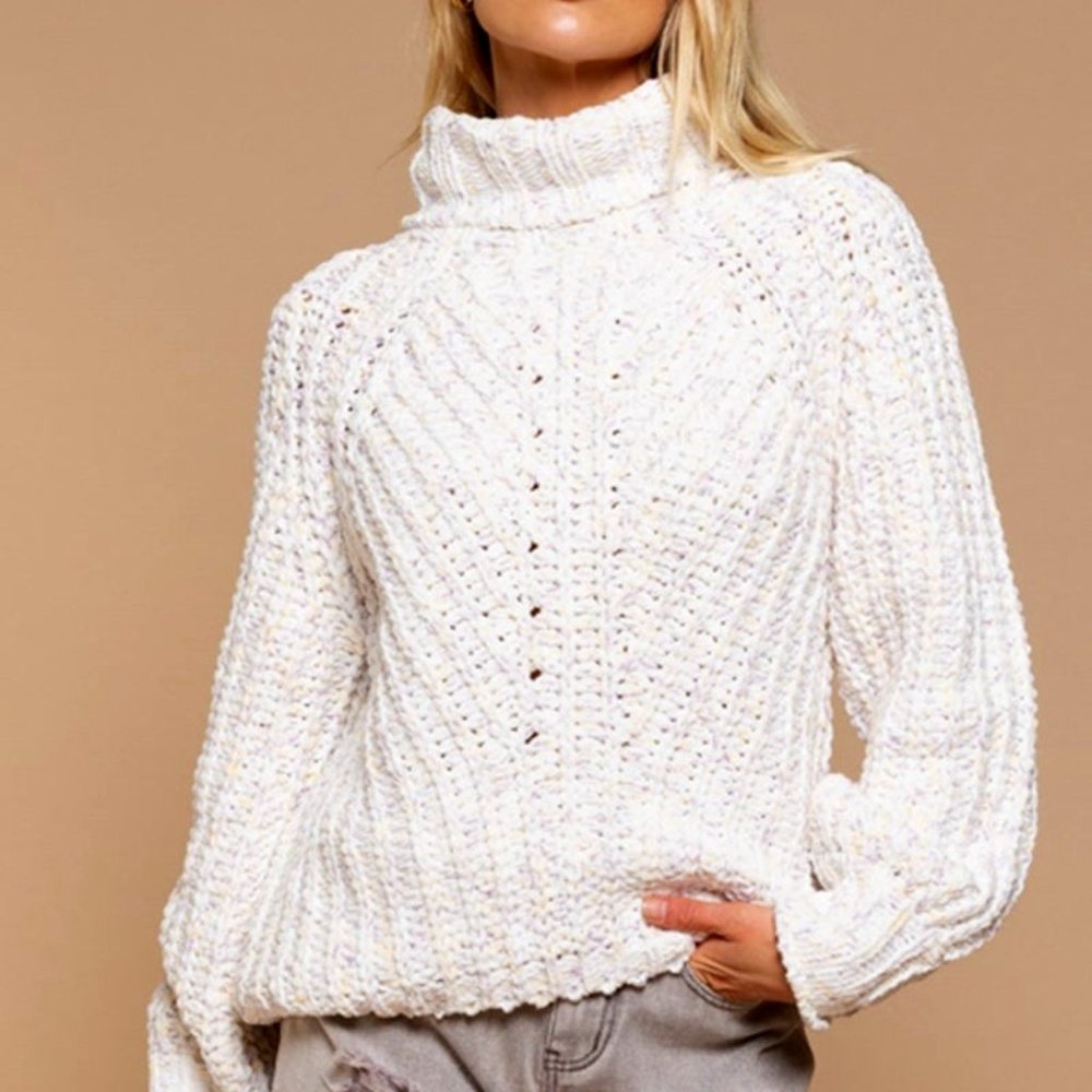 Chunky Knit Raglan Sleeve Turtleneck Sweater
